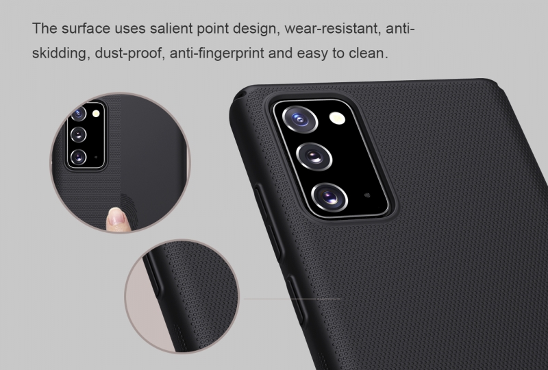 Ốp Lưng Samsung Galaxy Note 20 Hiệu Nillkin Nhựa Sần Cứng có bề mặt được sử dụng vật liệu PC không ảnh hưởng môi trường, có tính năng chống mài mòn, chống trượt, chống bụi, chống vân tay và dễ dàng vệ sinh